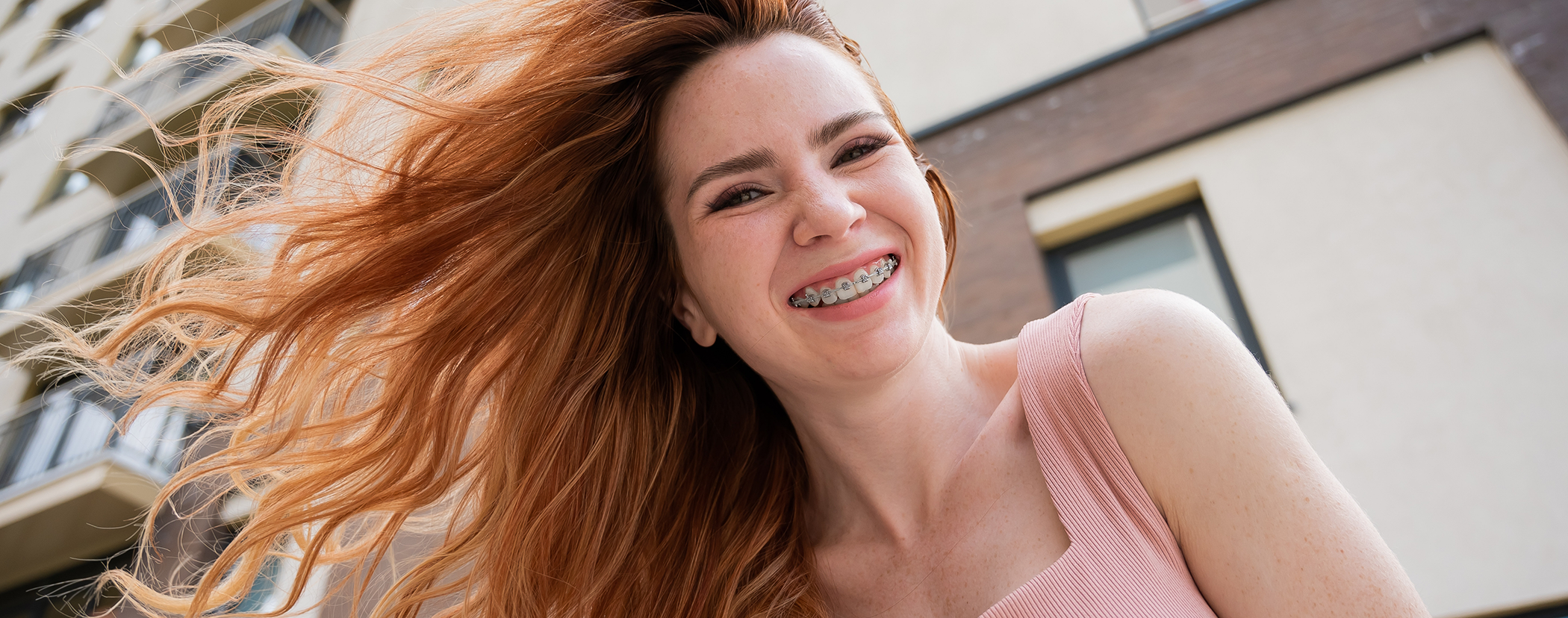 Smiling teenage girl with braces